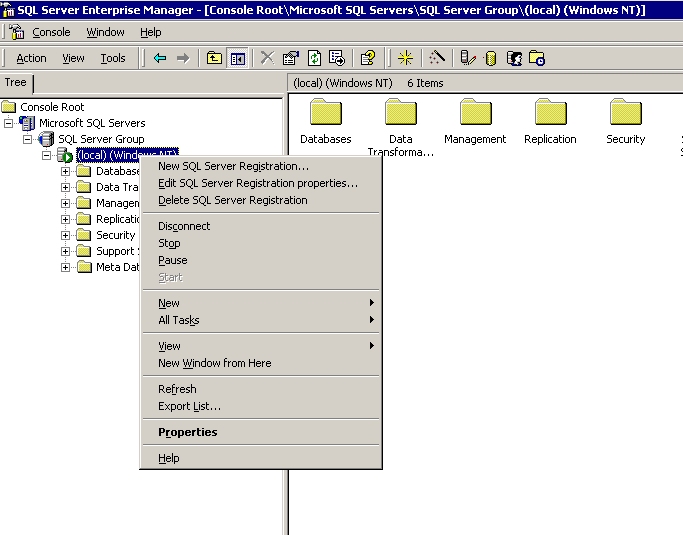 Database menu